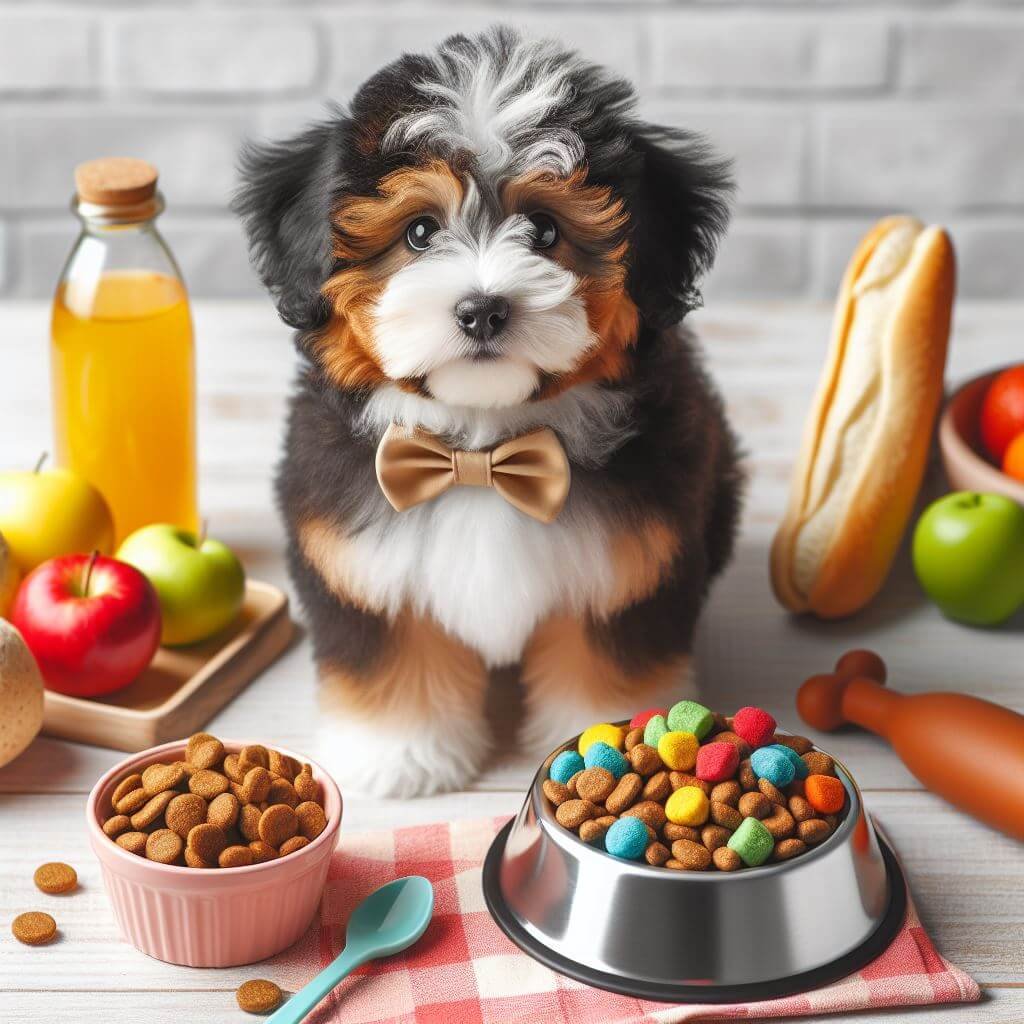 Toy Aussiedoodle Dog eating Food