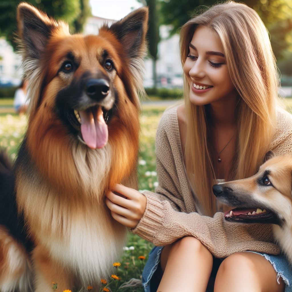 German Shepherd Collie Mix are seating with girl