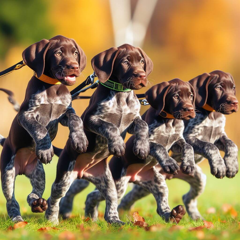 German Shorthaired Pointer Puppies taking exercise