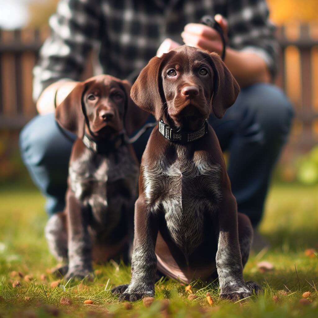 German Shorthaired Pointer Puppies taking training