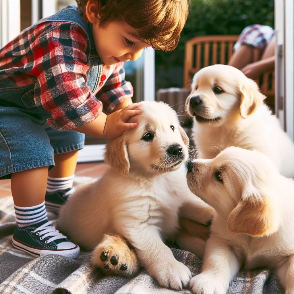Golden Retriever Puppies Scotland Playing with Child