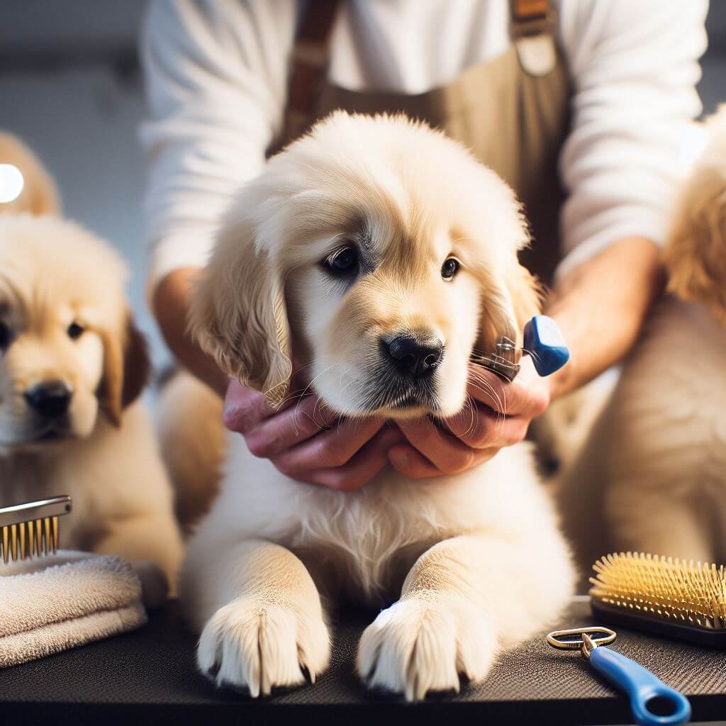 Golden Retriever Puppies Scotland taking Grooming