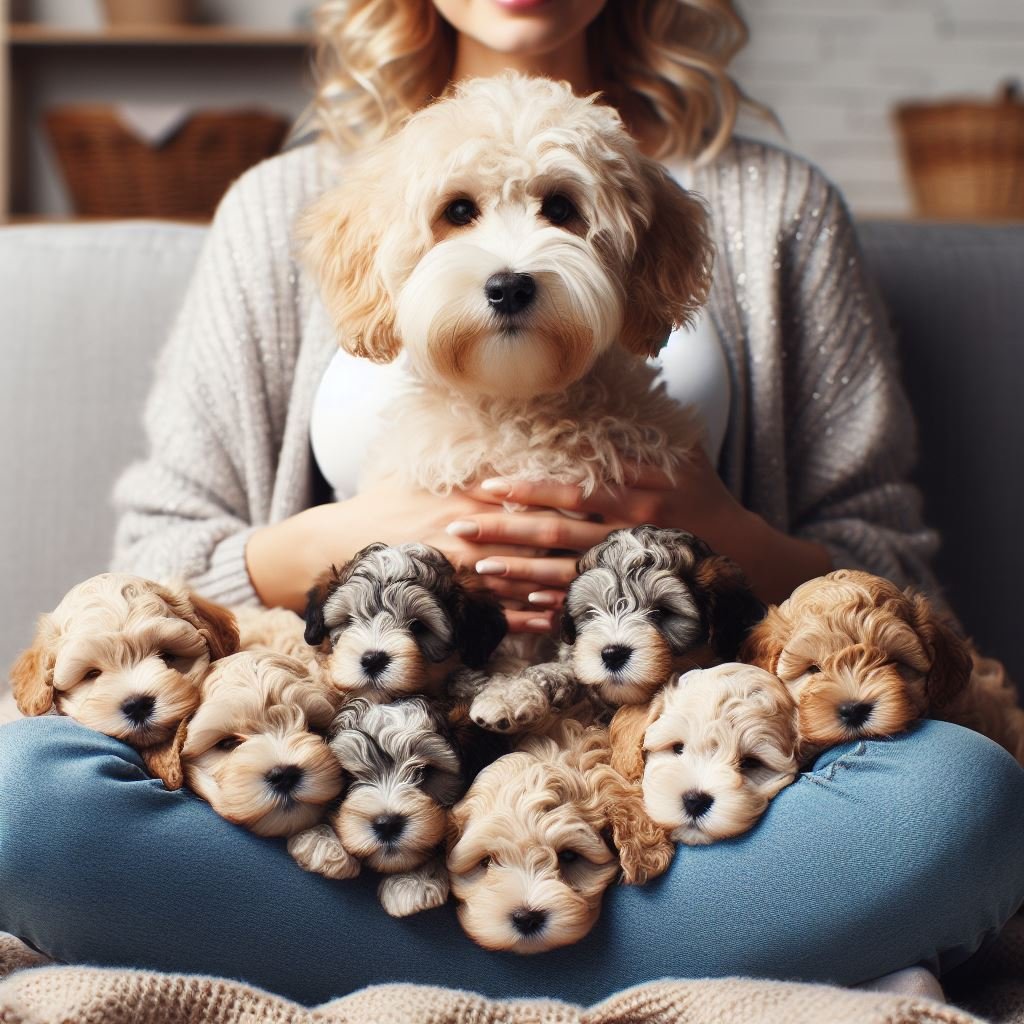Schnoodle Puppies with caretaker